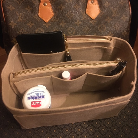 Purse tote medium insert organizer+2 zipper pockets premium insert brown - Picture 4 of 8